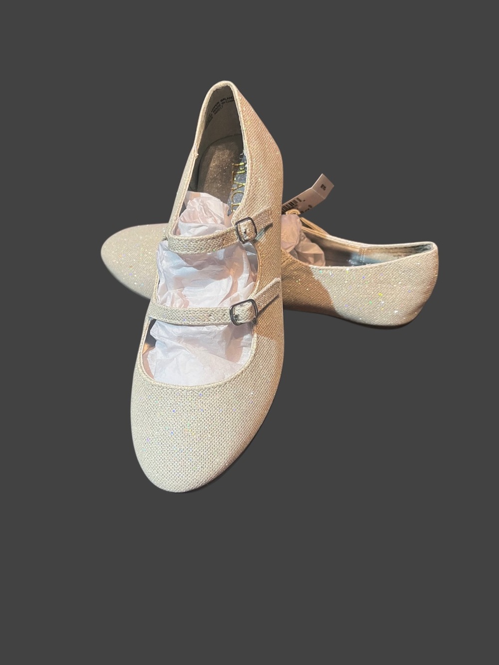 Place Girls Sparkle Silver Mary Jane Flats Sz 2 - Picture 2 of 6